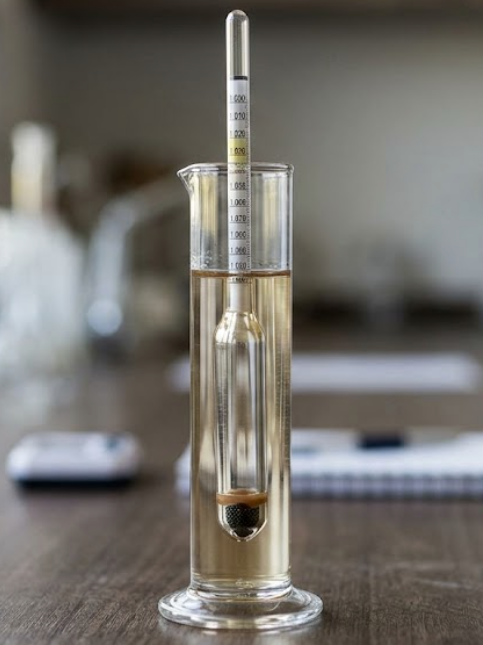 Homebrewing hydrometer used with an ABV calculator